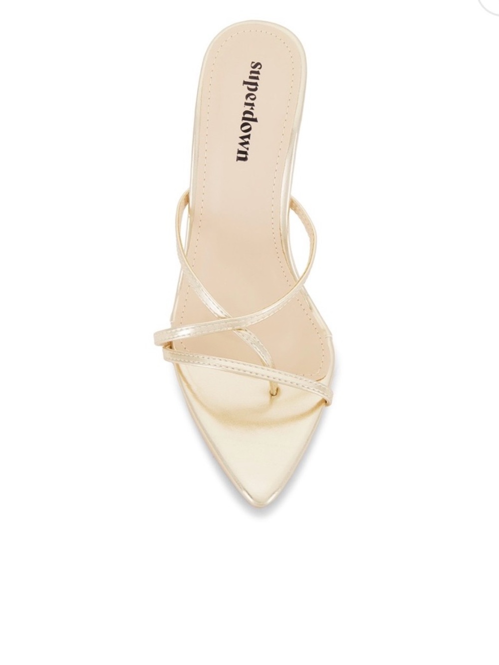 superdown Metallic Gold Strappy Pointed Toe Mule